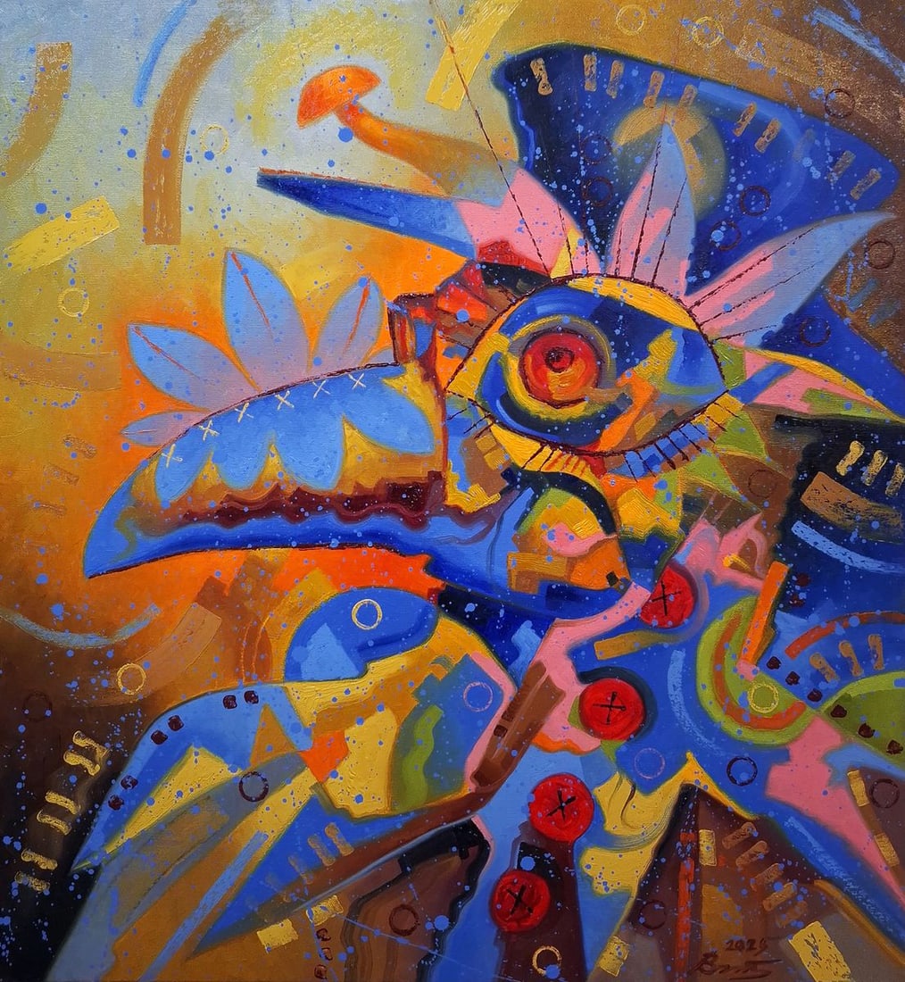 Oil painting Ultramarine Doctor Sergey Voichenko: Voich 173Oil painting Ultramarine Doctor Sergey Voichenko is a vivid and imaginative abstract composition filled with symbolic forms, playful geometry, and radiant color harmonies. The central fantast