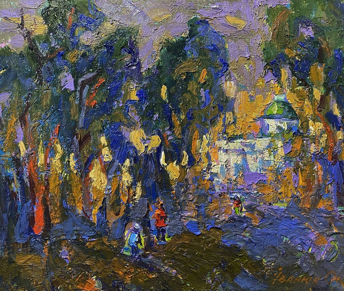 Oil painting Alley in the park Oleksiy Ivanyuk: Kalen 1567The oil painting on Canvas titled "Alley in the Park" presents a vivid, emotionally charged scene that immerses the viewer in a world of color, movement, and light. This artwork masterfully 
