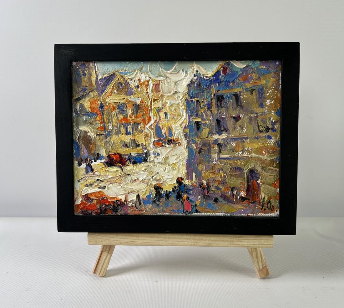 Oil painting Twilight Over the City Alex Kalenyuk: AAA5224The oil painting on Canvas titled "Twilight Over the City" captures the ethereal beauty of a city bathed in the waning light of day. With a masterful use of color, impasto texture, and dynamic 