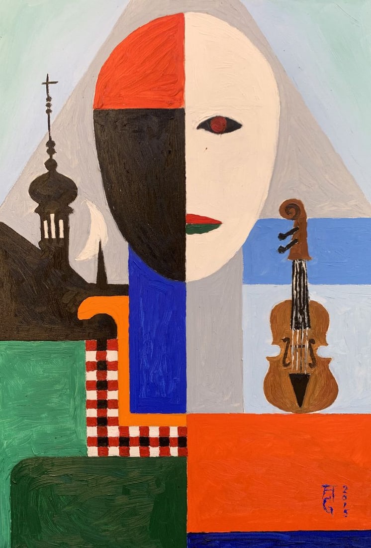 Oil painting Human interpretations Oleksandr Gukalov: AAA3258The painting "Human Interpretations" is a thought-provoking oil on canvas piece that blends abstract and figurative elements to explore the complexity of human identity and perception. The