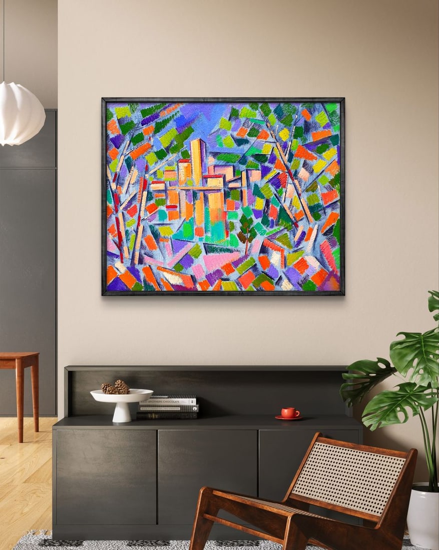 Abstract oil painting City behind the trees Peter Tovpev - 3