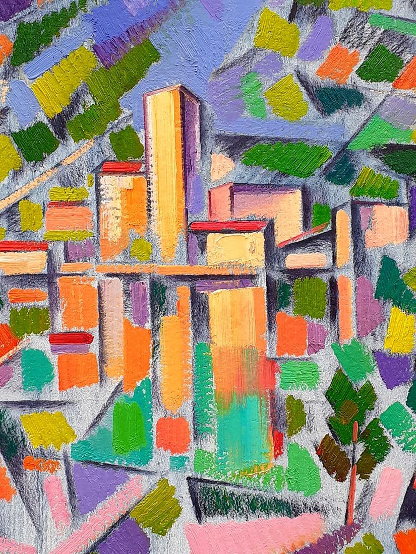 Abstract oil painting City behind the trees Peter Tovpev - 4