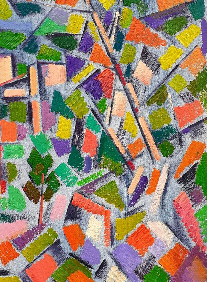 Abstract oil painting City behind the trees Peter Tovpev - 5