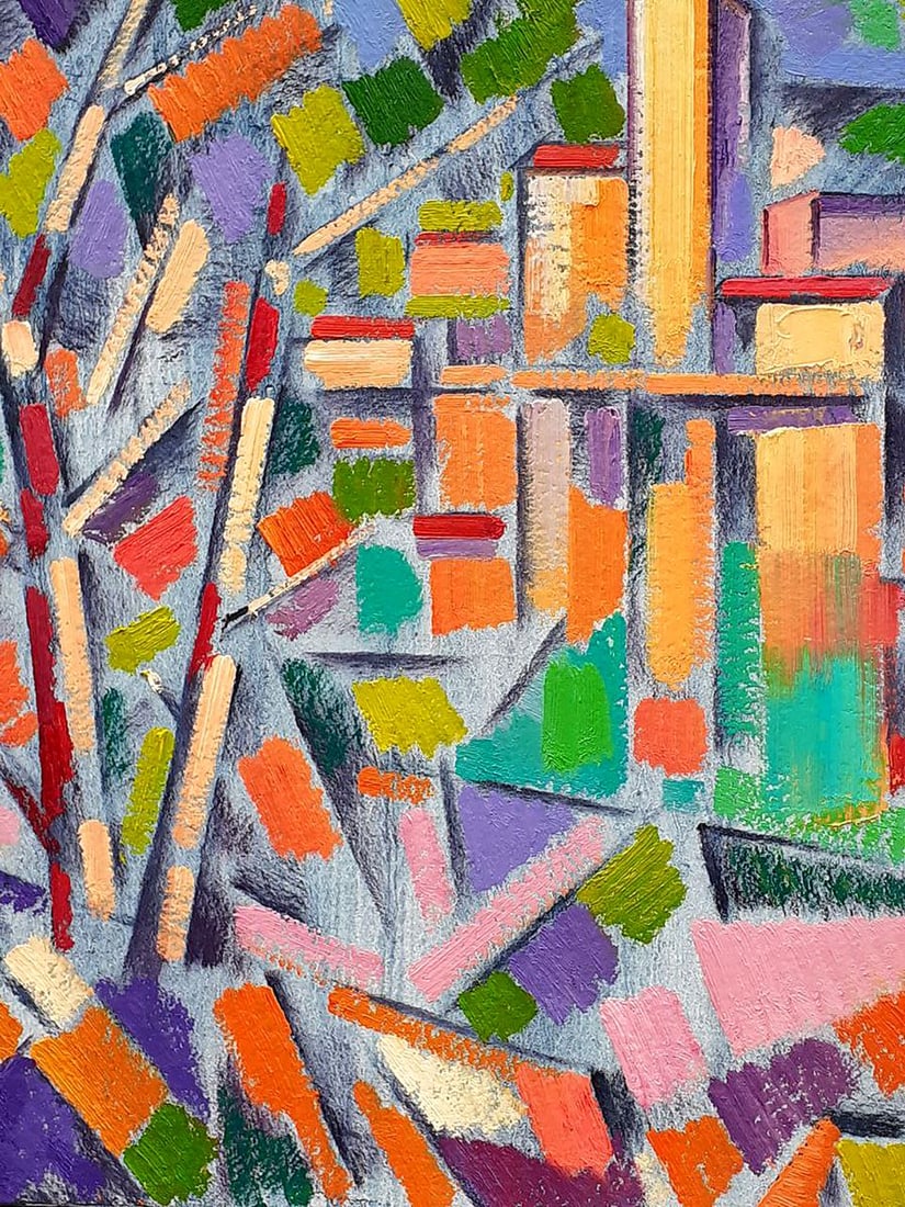 Abstract oil painting City behind the trees Peter Tovpev - 6