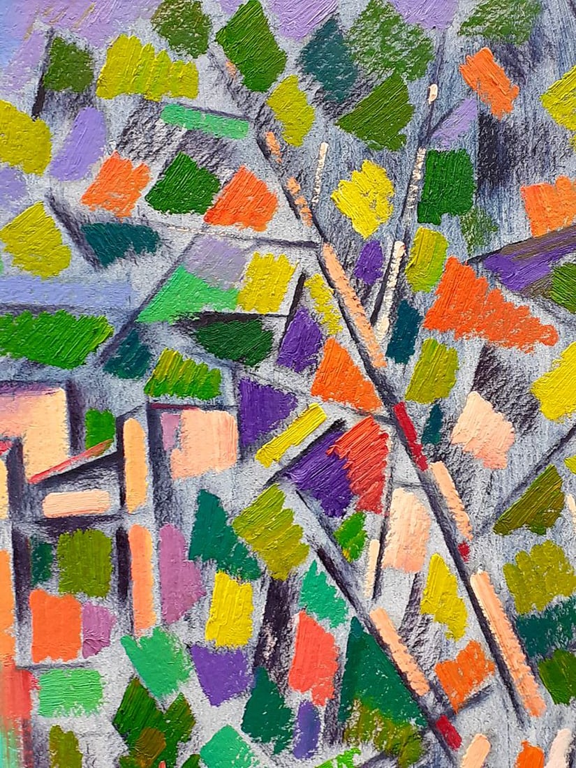 Abstract oil painting City behind the trees Peter Tovpev - 7