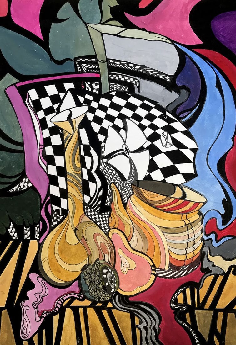 Acrylic painting Sweet dreams Unknown artist: AAA2751 "Painter's Dreams" is an acrylic abstract painting that portrays the imagination of an artist. The colors used in this artwork are vibrant and vivid, ranging from bold and deep hues to