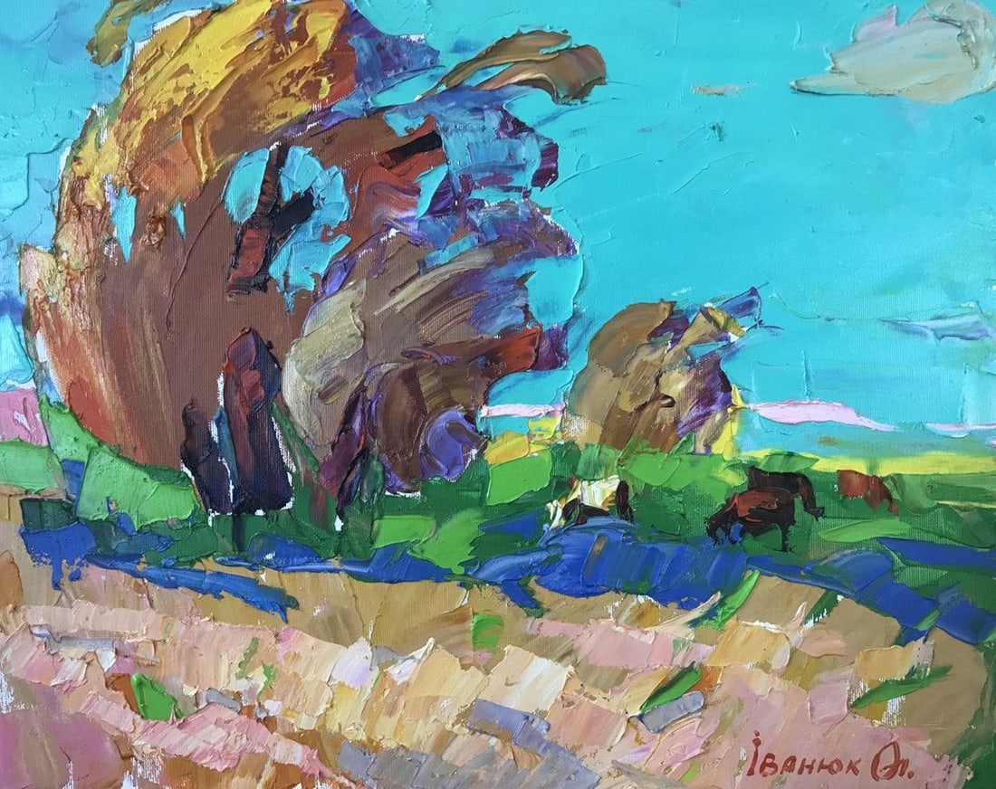 Abstract oil painting In the shade of willows Kalenyuk Alex: Kalen 761 *** ABOUT THIS PAINTING *** * TITLE: "In the shade of willows" * ARTISTS: Kalenyuk Alex * SIZE: 40x50 cm/15.74x19.68 inches' * MEDIUM: oil, canvas * HAND PAINTED: Original painting from our 