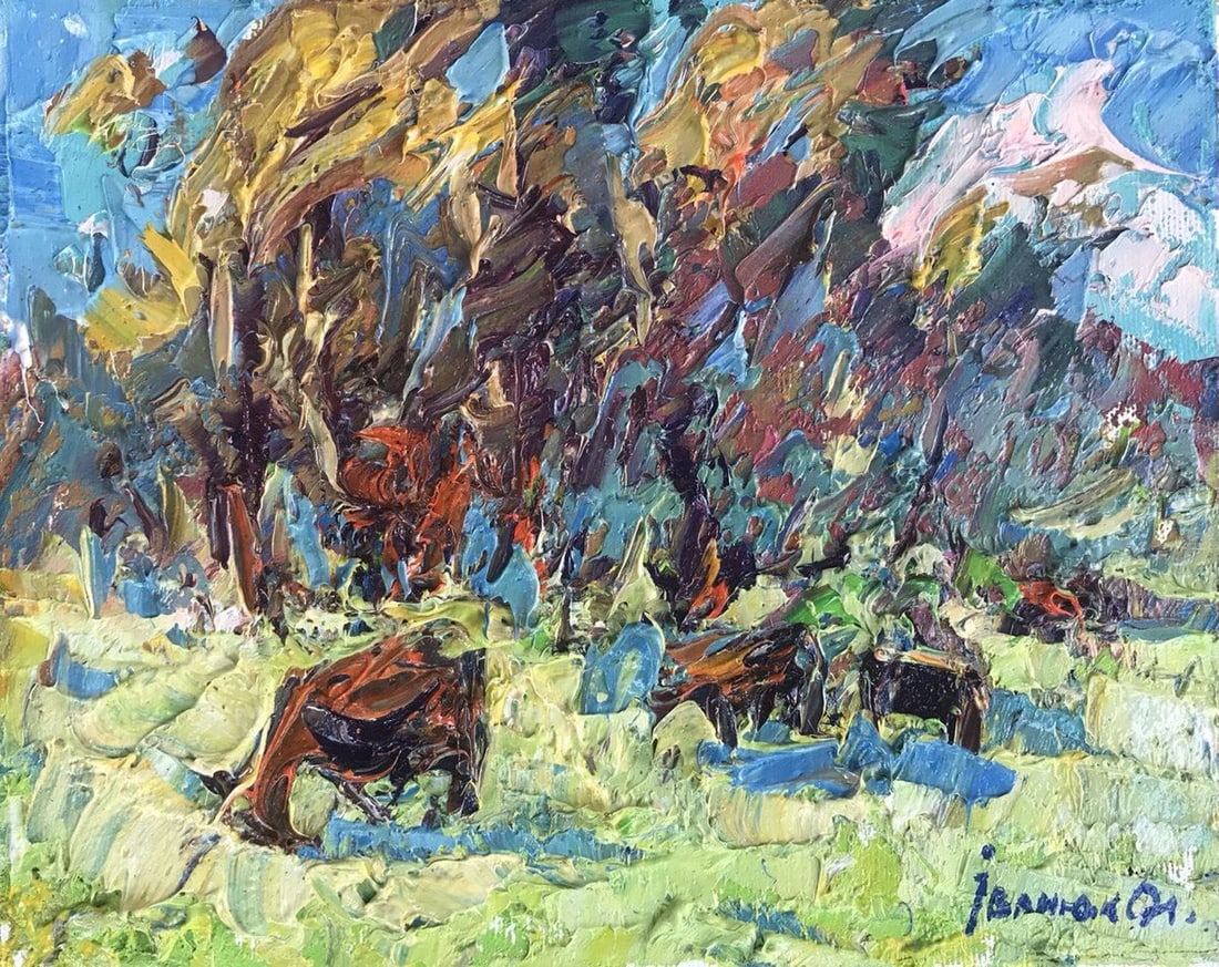 Oil painting early autumn Kalenyuk Alex: Kalen 846 *** ABOUT THIS PAINTING *** * TITLE: "early autumn" * ARTISTS: Kalenyuk Alex * SIZE: 20x25 cm/7.87x9.84 inches' * MEDIUM: oil, canvas * HAND PAINTED: Original painting from our collection * 