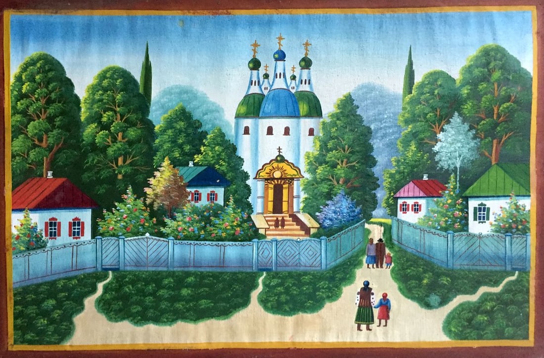 Oil painting To the church: 527 * TITLE: "To the church" * SIZE: 50x75cm/19.68x29.52 inches' * MEDIUM: oil, canvas * HAND PAINTED: Original painting from our collection * CONDITION: we tried to convey the maximum information