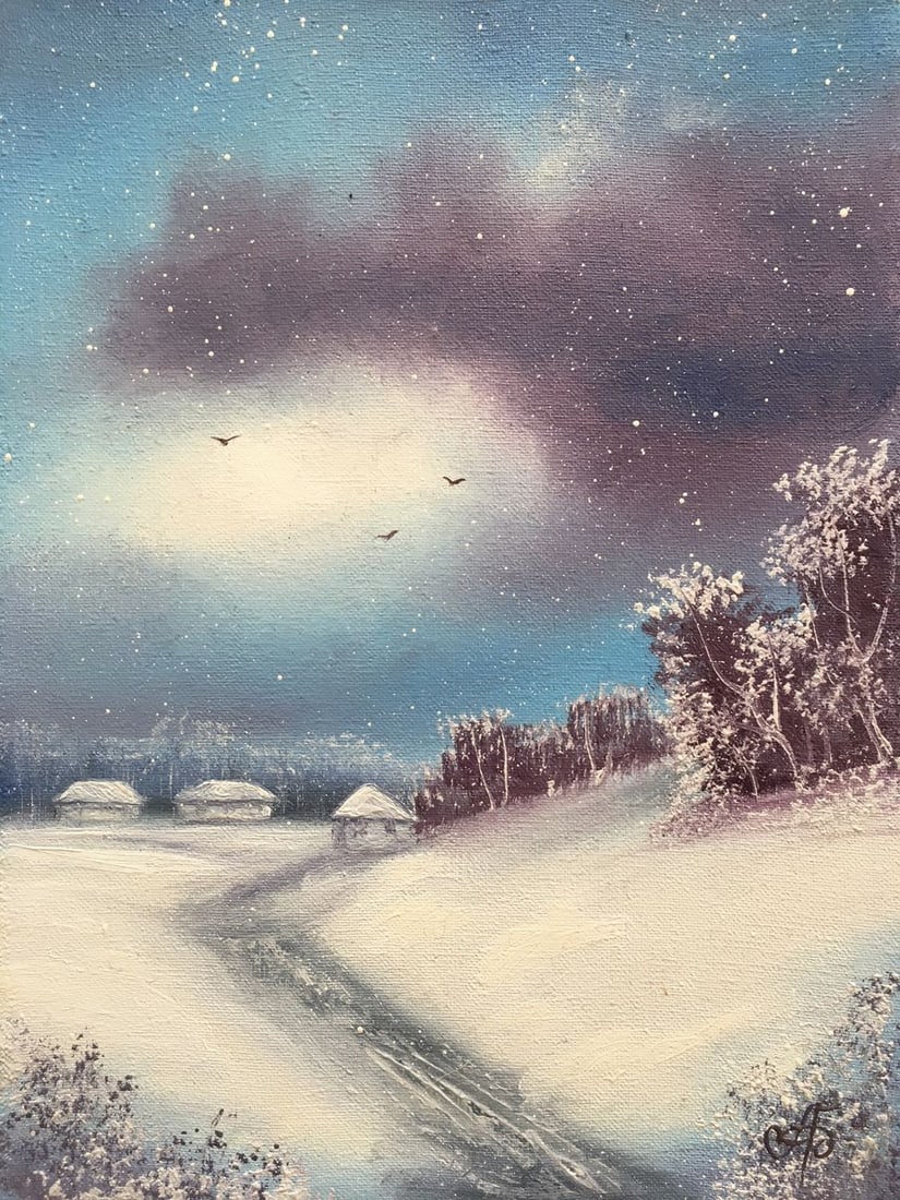 Oil painting Snowfall Andrew Bagno: 731 *** ABOUT THIS PAINTING *** * TITLE: "Snowfall" * ARTISTS: Andrew Bagno * SIZE: 15x20 cm/5.90x7.87 inches' * MEDIUM: oil, canvas * HAND PAINTED: Original painting from our collection * CONDITION: 