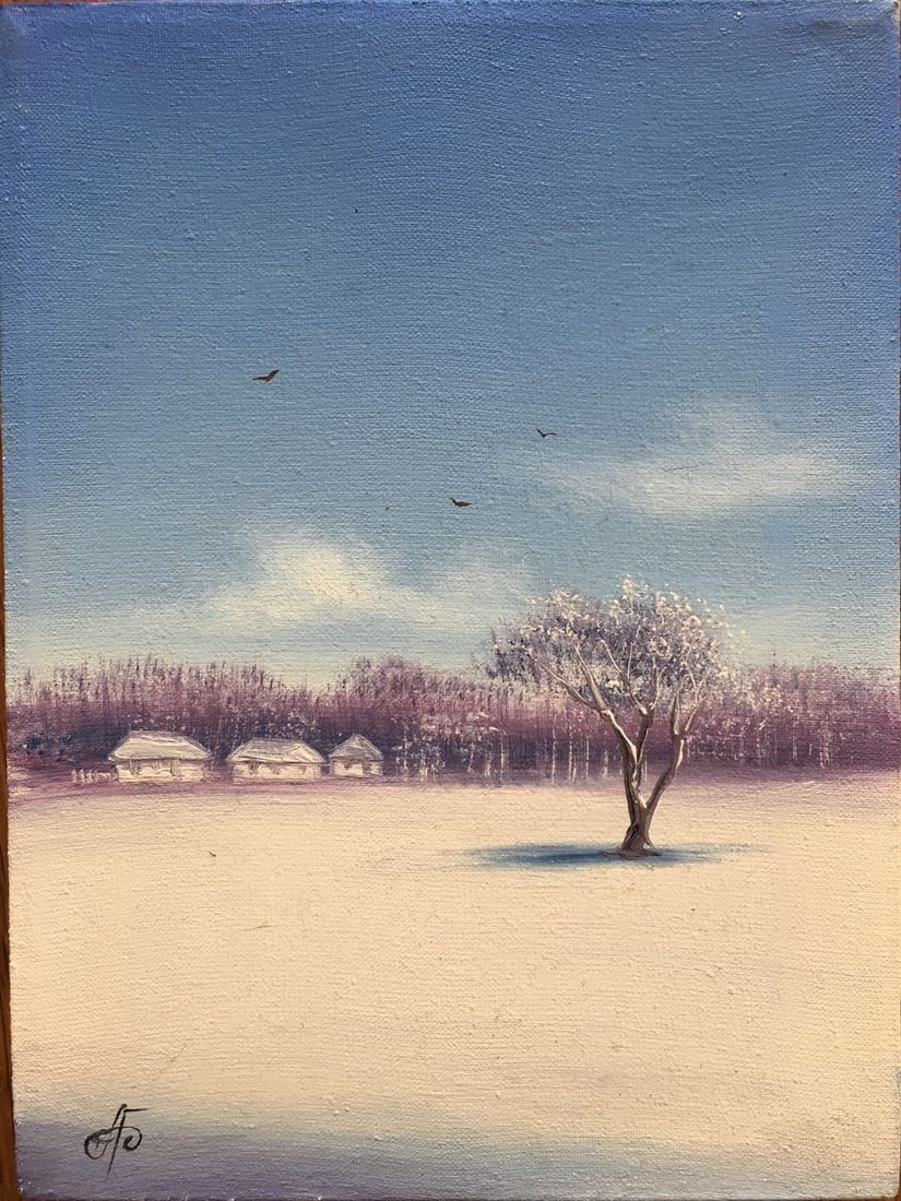 Oil painting Covered in snow Andrew Bagno: 732 *** ABOUT THIS PAINTING *** * TITLE: "Covered in snow" * ARTISTS: Andrew Bagno * SIZE: 15x20 cm/5.90x7.87 inches' * MEDIUM: oil, canvas * HAND PAINTED: Original painting from our collection *