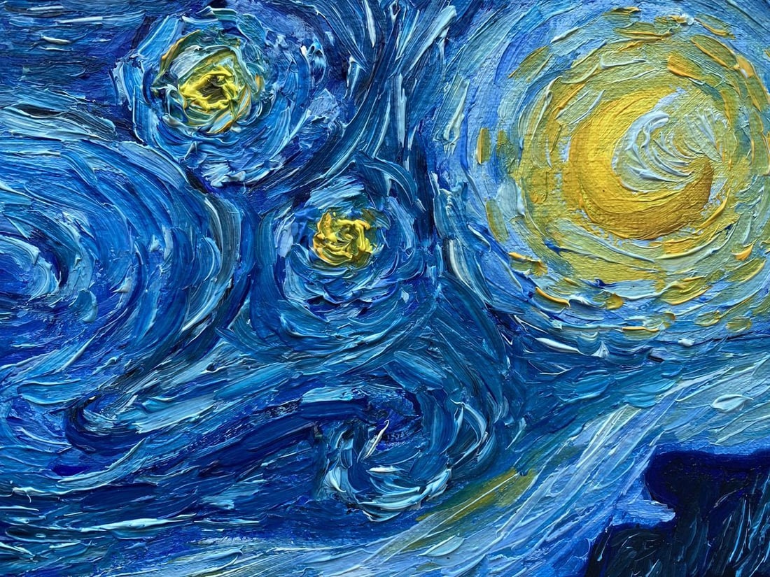 Abstract oil painting Copy of Van Gogh "Moonlit Night" Valeria Barabash - 4