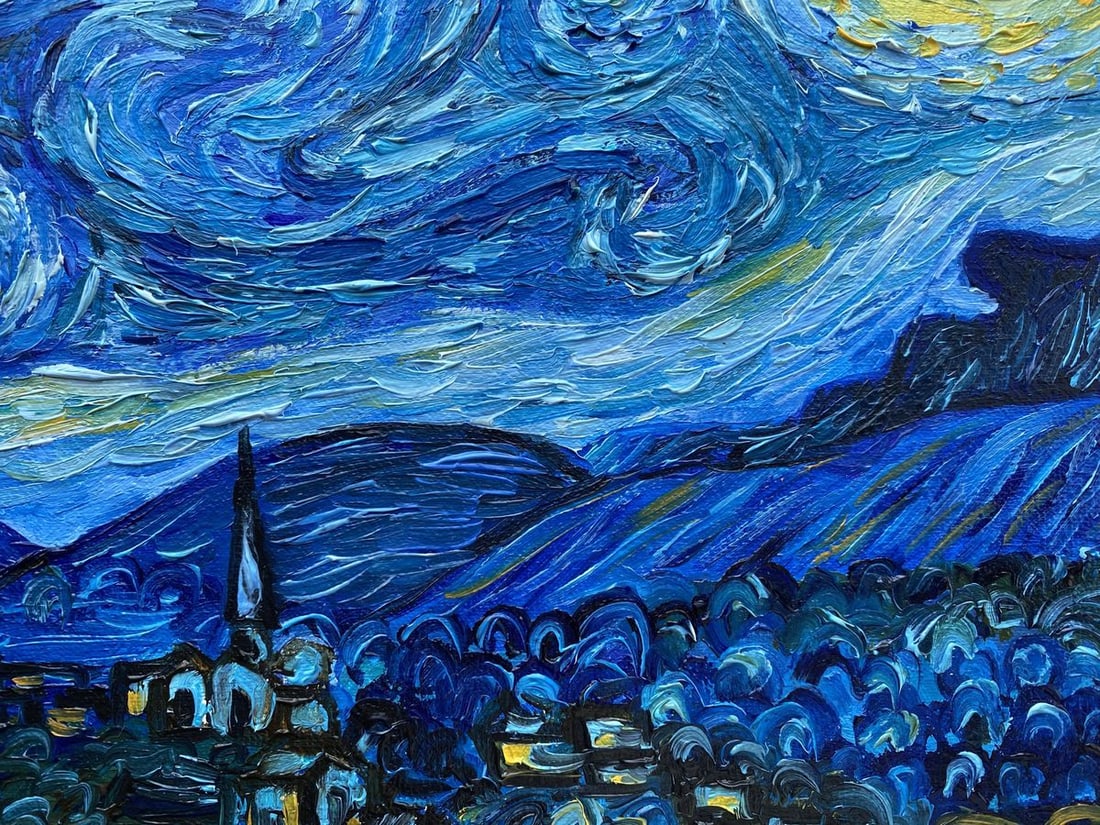 Abstract oil painting Copy of Van Gogh "Moonlit Night" Valeria Barabash - 5