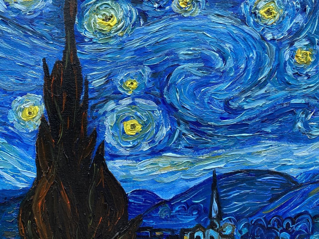 Abstract oil painting Copy of Van Gogh "Moonlit Night" Valeria Barabash - 6