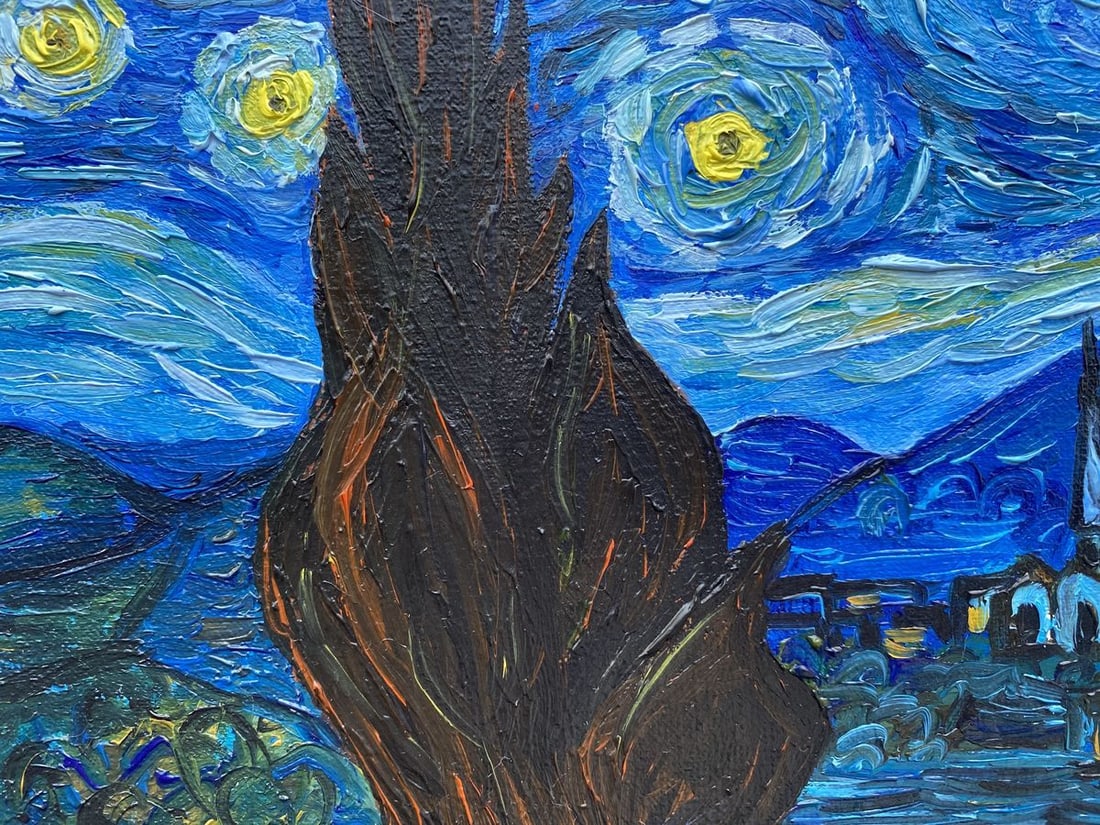 Abstract oil painting Copy of Van Gogh "Moonlit Night" Valeria Barabash - 8