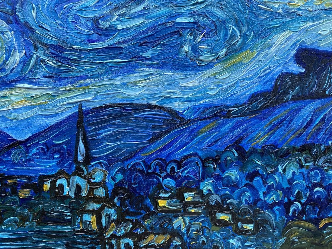 Abstract oil painting Copy of Van Gogh "Moonlit Night" Valeria Barabash - 9