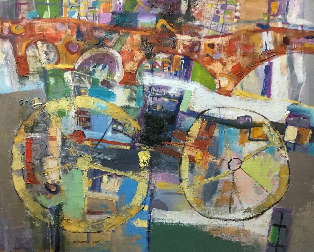 Abstract oil painting A walk on the bike Larisa Kornienko: 1029 *** ABOUT THIS PAINTING *** * TITLE: "A walk on the bike" * ARTISTS: Larisa Kornienko * SIZE: 65x80 cm/25.59x31.49 inches' * MEDIUM: oil, canvas * HAND PAINTED: Original painting from our