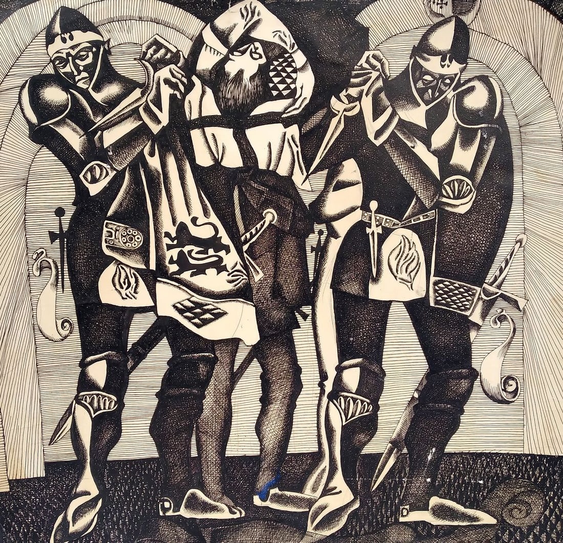 Abstract ink painting Three Jesters Litvinov Oleg Arkad'yevich (1 of 6)