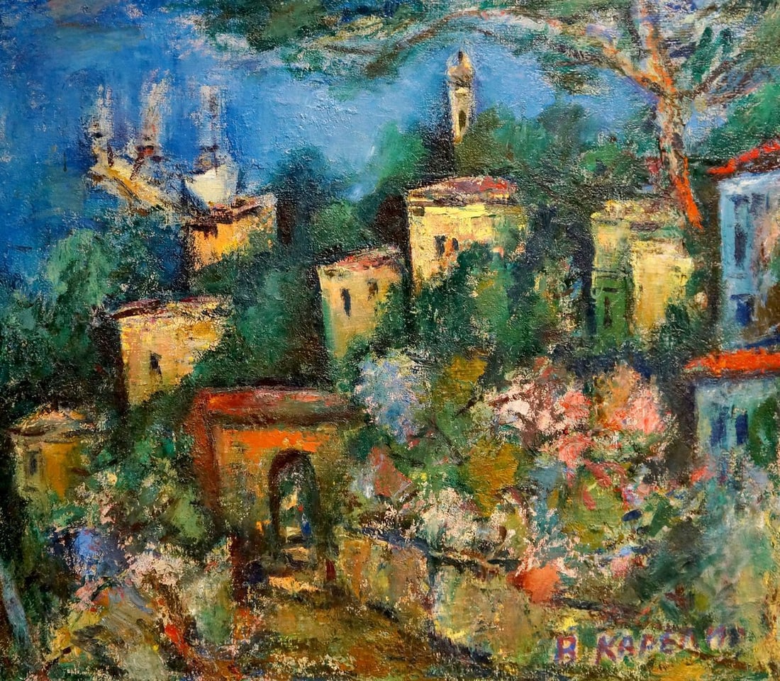 Abstract Oil painting City Karelin Vyacheslav Dmitrievich: Vern 771 *** ABOUT THIS PAINTING *** * TITLE: "City" * ARTISTS: Karelin Vyacheslav Dmitrievich * SIZE: 80x70 cm/31.49x27.55 inches' * MEDIUM: oil, canvas * HAND PAINTED: Original painting from our