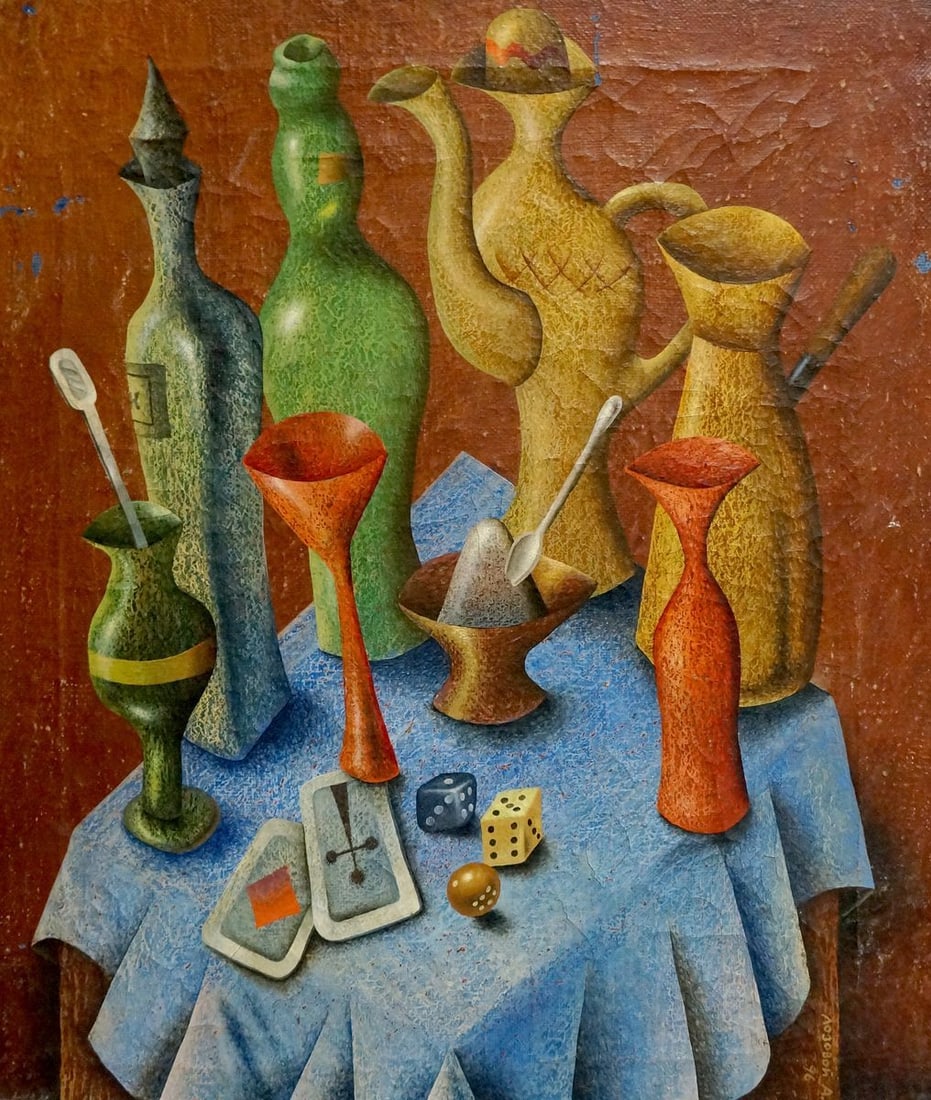 Abstract oil painting Still life Alexander Nikolaevich Lozovoi: Vern 1126 *** ABOUT THIS PAINTING *** * TITLE: "Still life" * ARTISTS: Alexander Nikolaevich Lozovoi * SIZE: 60x50 cm/23.62x19.68 inches' * MEDIUM: oil, canvas * HAND PAINTED: Original painting from