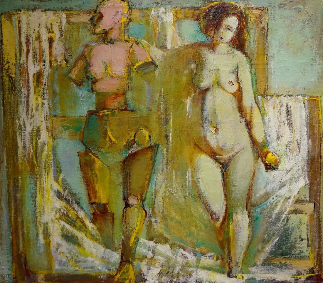 Abstract oil painting Portrait of a naked girl Elena Shchekina: Vern 1251 *** ABOUT THIS PAINTING *** * TITLE: "Portrait of a naked girl" * ARTISTS: Elena Shchekina * SIZE: 86x96 cm/40.94x17.32 inches' * MEDIUM: oil, canvas * HAND PAINTED: Original painting from