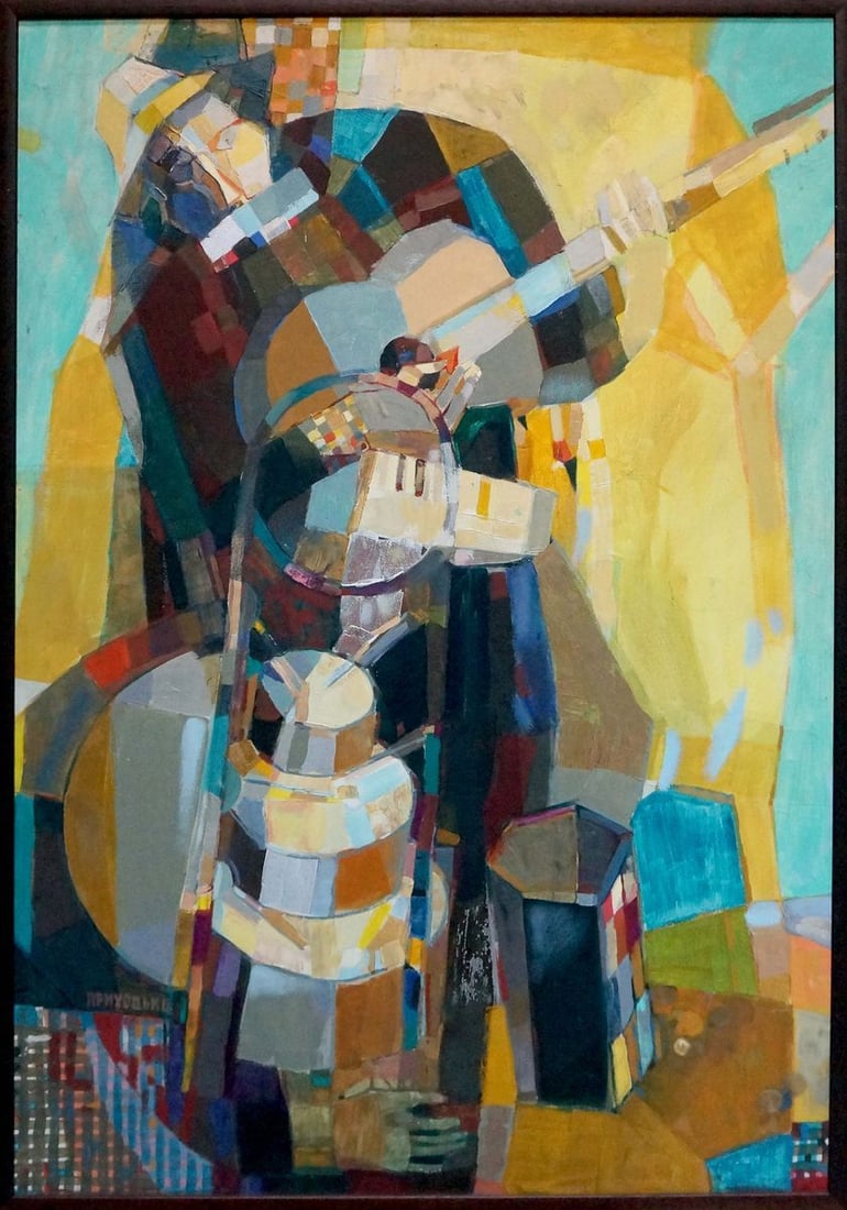 Oil painting Man orchestra Prikhodko Vyacheslav Afanasevich: Vern 1424 *** ABOUT THIS PAINTING *** * TITLE: "Man orchestra" * ARTISTS: Prikhodko Vyacheslav Afanasevich * SIZE: 100x70 cm/39.37x27.55 inches' * MEDIUM: oil, canvas * HAND PAINTED: Original painting