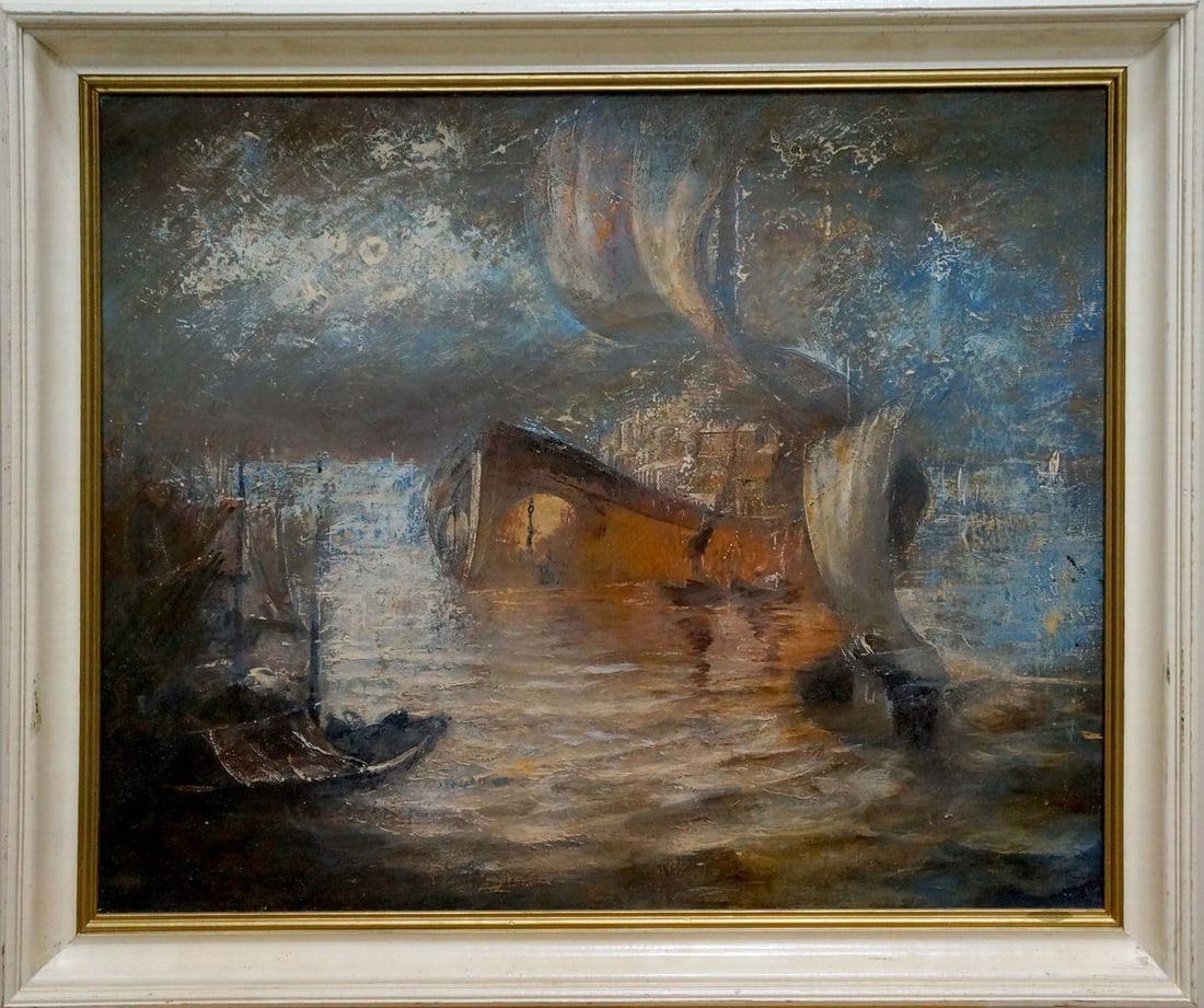 Abstract oil painting City on the ship Zebek Vladimir Evgenyevich: Vern 1609 *** ABOUT THIS PAINTING *** * TITLE: "City on the ship" * ARTISTS: Zebek Vladimir Evgenyevich * SIZE: 38x46 cm/14.96x18.11 inches', frame size: 45x53 cm/17.71x20.86 inches' * MEDIUM: oil,