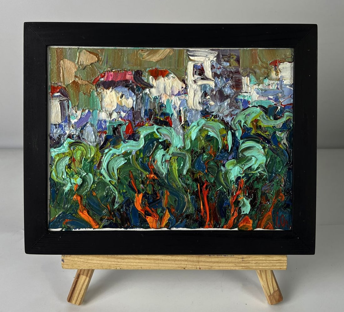 Oil painting View of the city from the park Oleksiy Ivanyuk: AAA6452*** ABOUT THIS PAINTING **** TITLE: "View of the city from the park"* ARTISTS: Oleksiy Ivanyuk* SIZE: 15x20 cm/5.90x7.87 inches'* MEDIUM: oil, canvas* HAND PAINTED: Original painting from our
