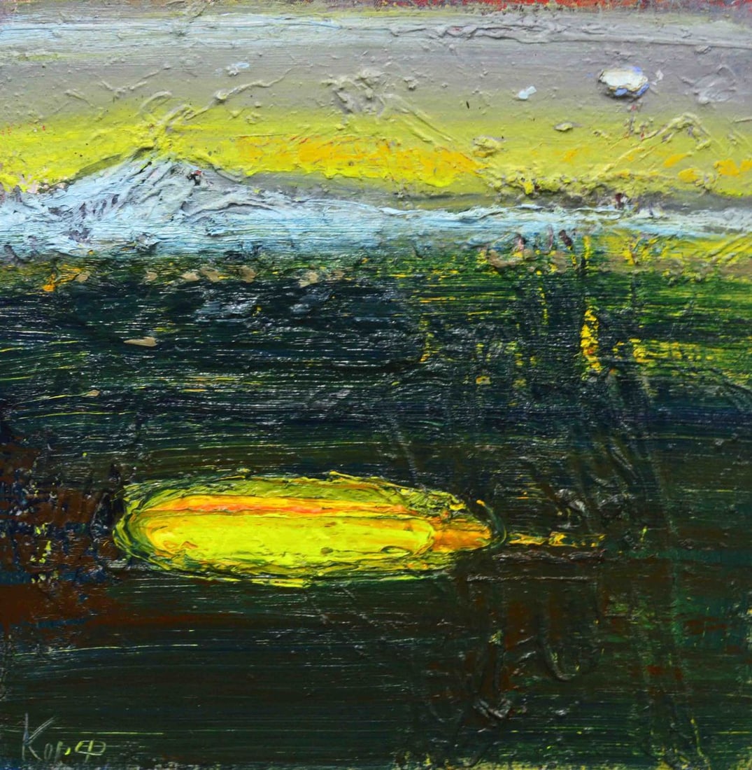 Oil painting Yellow Lake Natalia Korf-Ivaniuk: Korf 15*** ABOUT THIS PAINTING **** TITLE: "Yellow Lake"* ARTISTS: Natalia Korf-Ivaniuk* SIZE: 80x80 cm/31.49x31.49 inches' * MEDIUM: oil, canvas* HAND PAINTED: Original painting from our collection*