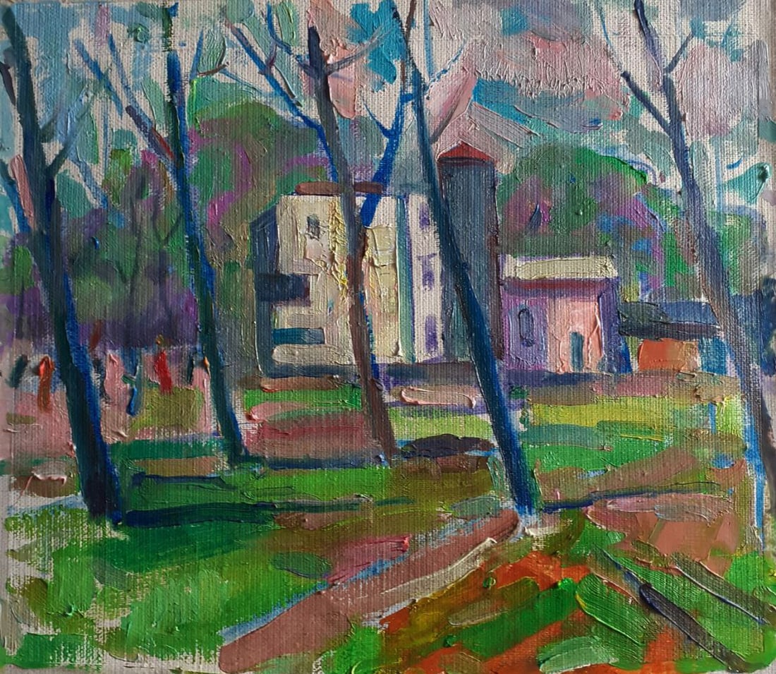 Oil painting Spring in the park Pavel Dobrev: Dobr 884The Oil painting on Canvas titledSpring in the park unfolds as a tender celebration of renewal, light, and the subtle harmony between human presence and natures rebirth. The artist presents th