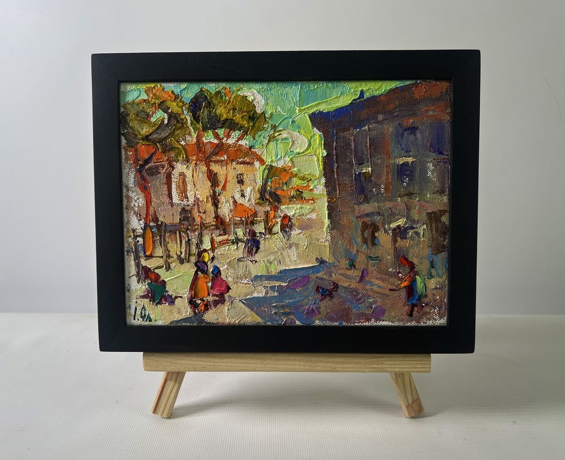 Oil painting The city wakes up in the fresh air Oleksiy Ivanyuk: AAA5343The Oil painting on Canvas titled "The city wakes up in the fresh air" captures a fleeting yet powerful moment of early morning urban life, infused with warmth, movement, and a palpable sense o