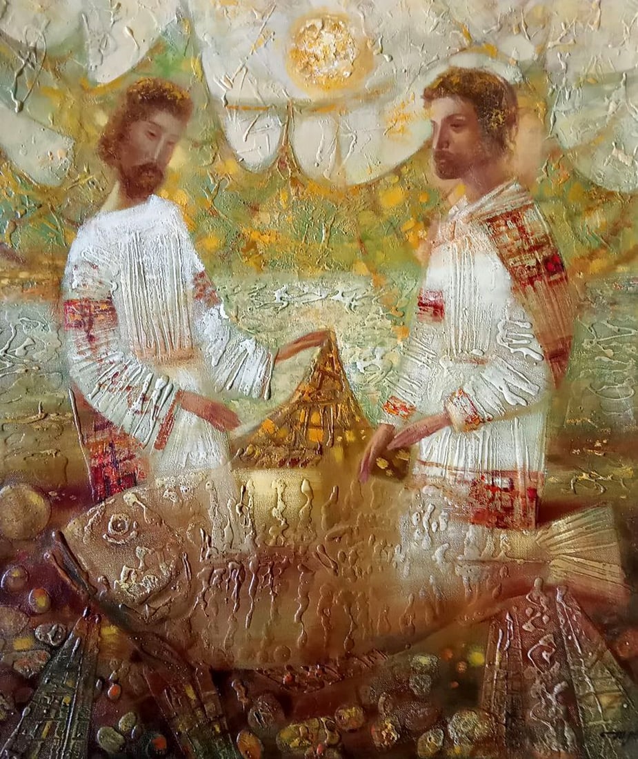 Abstract oil painting Big fish Anatoly Borisovich Tarabanov: Tar 306In the mesmerizing oil painting titled "Big Fish," the viewer is instantly captivated by an enigmatic scene of abstraction. The artist's masterful strokes and inventive use of color and form