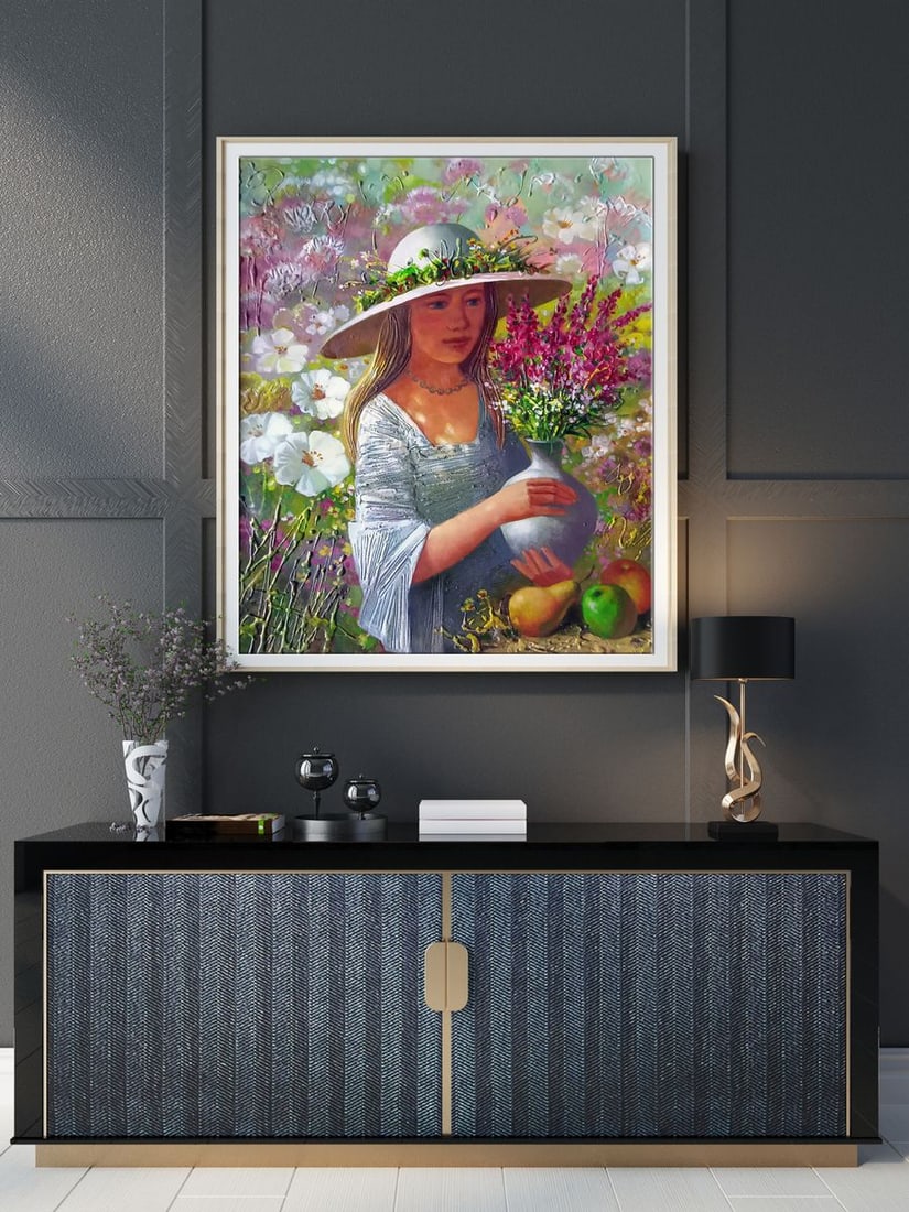 Abstract oil painting Girl with a bouquet Anatoly Borisovich Tarabanov - 2