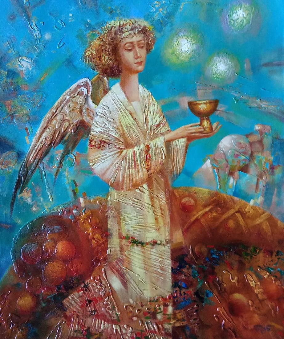 Abstract oil painting Day Angel Anatoly Borisovich Tarabanov: Tar 325"Daytime Angel" is a captivating oil painting that seamlessly blends the ethereal and the earthly through its abstract portrayal. The canvas comes alive with vibrant hues and intricate