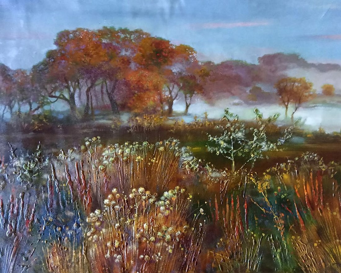 Abstract oil painting Autumn landscape Anatoly Borisovich Tarabanov: Tar 326In "Autumn Landscape," a mesmerizing oil painting that captures the essence of the changing seasons, nature's transformative beauty is brought to life with remarkable artistry. The canvas is a