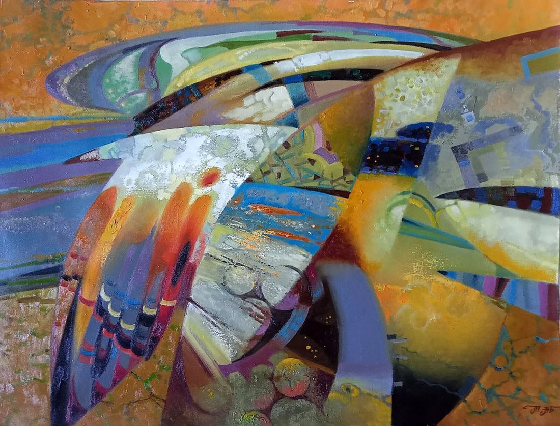Abstract oil painting Migrant Anatoly Borisovich Tarabanov: Tar 327In the intricate tapestry of colors and shapes, "Migrant" stands as a profound testament to the world of abstraction. Created with masterful strokes of oil paint on canvas, this captivating art