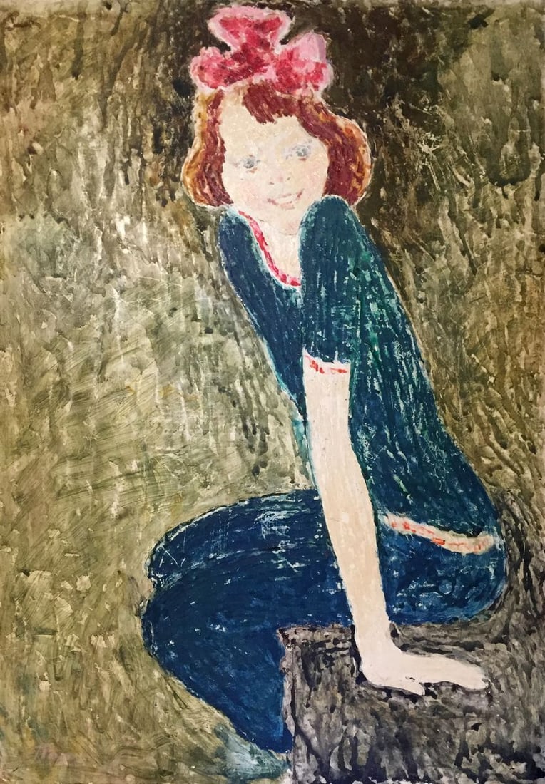 Oil painting Joyful girl: GS 143 *** ABOUT THIS PAINTING *** * TITLE: "Joyful girl" * SIZE: 70x50cm/27,55x19,68 inches' * MEDIUM: oil, cardboard * HAND PAINTED: Original painting from our collection * CONDITION: we tried to
