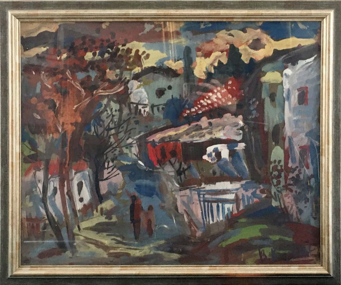 Abstract oil painting In the town Karelin Vyacheslav: Verns 24 *** ABOUT THIS PAINTING *** * TITLE: "In the town" * ARTISTS: Karelin Vyacheslav * SIZE: 60x50 cm/23.62x19.68 inches' * MEDIUM: oil, cardboard * HAND PAINTED: Original painting from our colle