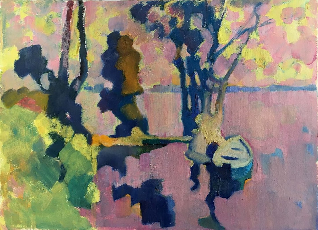 Abstract oil painting Landscape with a boat Kiyansky Yuri Ivanovich: Verns 77 *** ABOUT THIS PAINTING *** * TITLE: "Landscape with a boat" * ARTISTS: Kiyansky Yuri Ivanovich * SIZE: 50x70 cm/19.68x27.55 inches' * MEDIUM: oil, cardboard * HAND PAINTED: Original painting