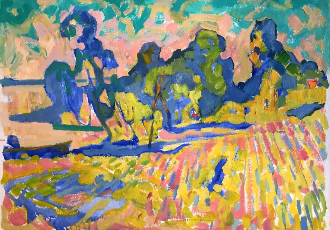 Abstract oil painting Landscape of fields Kiyansky Yuri Ivanovich: Verns 80 *** ABOUT THIS PAINTING *** * TITLE: "Landscape of fields" * ARTISTS: Kiyansky Yuri Ivanovich * SIZE: 50x70 cm/19.68x27.55 inches' * MEDIUM: oil, cardboard * HAND PAINTED: Original painting f