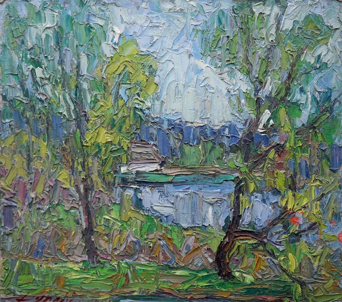Abstract oil painting House by the shore Dupliy Sergey Alexandrovich: Verns 246 *** ABOUT THIS PAINTING *** * TITLE: "House by the shore" * ARTISTS: Dupliy Sergey Alexandrovich * SIZE: 44x50 cm/17.32x19.68 inches' * MEDIUM: oil, cardboard * HAND PAINTED: Original painti