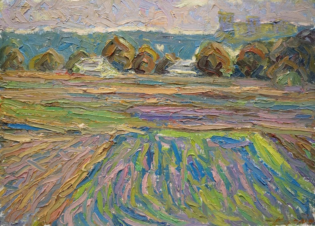 Oil painting Field landscape Dupliy Sergey Alexandrovich: Verns 249 *** ABOUT THIS PAINTING *** * TITLE: "Field landscape" * ARTISTS: Dupliy Sergey Alexandrovich * SIZE: 50x70 cm/19.68x27.55 inches' * MEDIUM: oil, canvas on cardboard * HAND PAINTED: Original