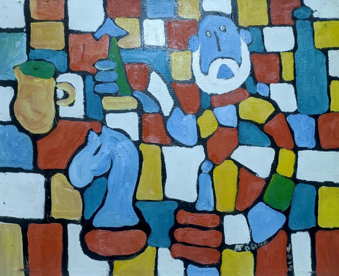 Abstract oil painting No vocals without a glass Boyko Petr Borisovich: Verns 1182 *** ABOUT THIS PAINTING *** * TITLE: "No vocals without a glass" * ARTISTS: Boyko Petr Borisovich * SIZE: 62x74 cm/24.40x29.13 inches' * MEDIUM: oil, canvas * HAND PAINTED: Original