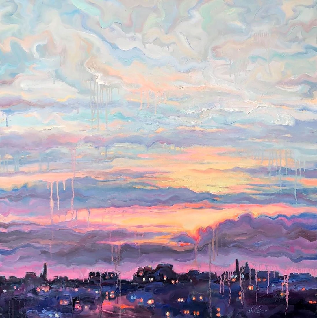 Oil painting It seems the rain is starting Procach Olesia: Procach 102 *** ABOUT THIS PAINTING *** * TITLE: "It seems the rain is starting" * ARTISTS: Procach Olesia * SIZE: 90x90 cm/35.43x35.43 inches' * MEDIUM: oil, canvas * HAND PAINTED: Original painting 