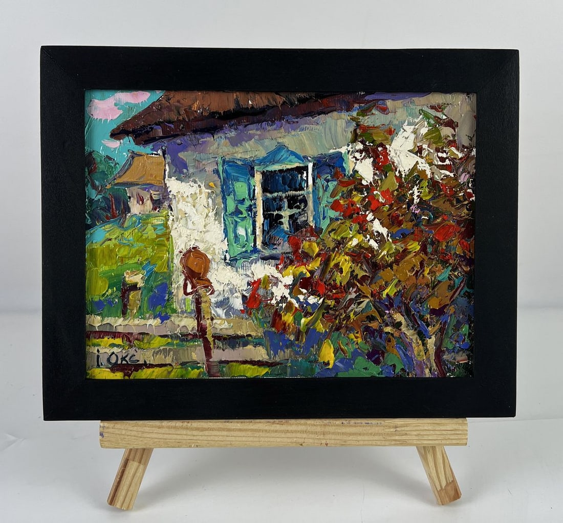 Oil painting Viburnum in Front of the House Oksana Ivanyuk: NoAAA6647*** ABOUT THIS PAINTING **** TITLE: "Viburnum in Front of the House"* ARTISTS: Oksana Ivanyuk* SIZE: 15x20 cm/5.90x7.87 inches'* MEDIUM: oil, canvas* HAND PAINTED: Original painting from our