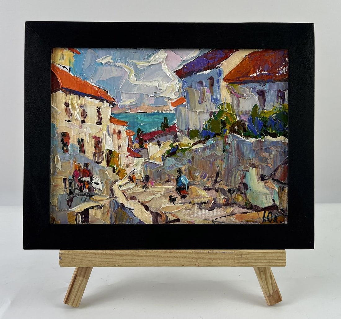 Oil painting Sunny Day in the Sea City Oleksiy Ivanyuk: NoAAA6669*** ABOUT THIS PAINTING **** TITLE: "Sunny Day in the Sea City"* ARTISTS: Oleksiy Ivanyuk* SIZE: 15x20 cm/5.90x7.87 inches'* MEDIUM: oil, canvas* HAND PAINTED: Original painting from our coll