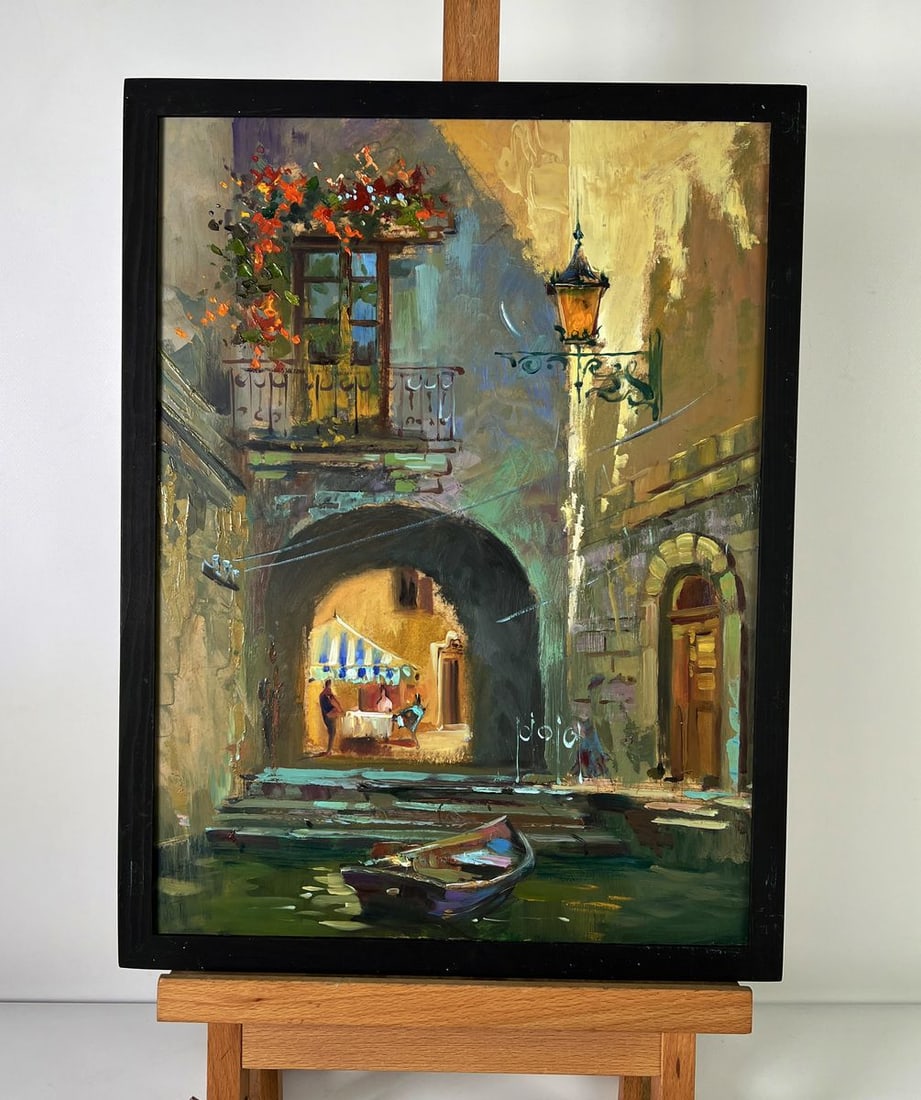 Oil painting A quiet street in Venice Yuriy Suprunchuk: NoAAA6136*** ABOUT THIS PAINTING **** TITLE: "A quiet street in Venice"* ARTISTS: Yuriy Suprunchuk* SIZE: 40x30 cm/15.74x11.81 inches'* MEDIUM: oil, hardboard* HAND PAINTED: Original painting from our