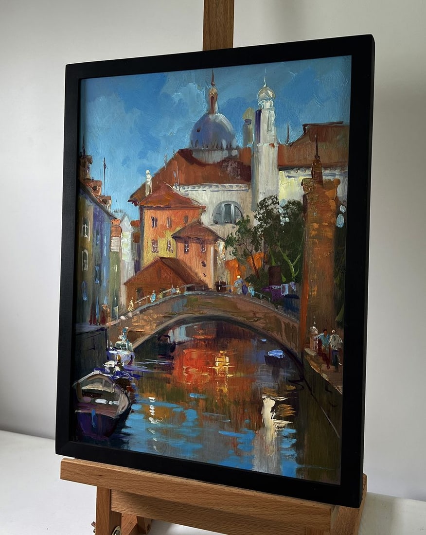 Oil painting Bridge connecting the city banks Yuriy Suprunchuk - 2