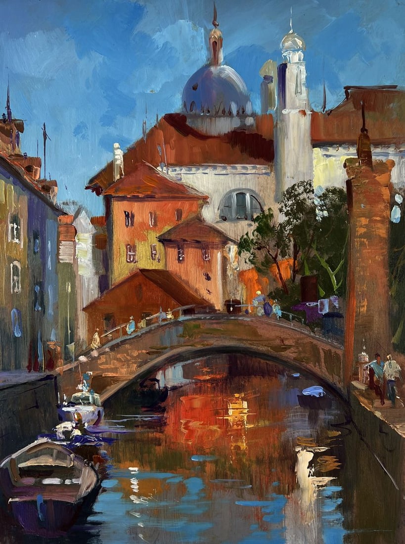Oil painting Bridge connecting the city banks Yuriy Suprunchuk - 3