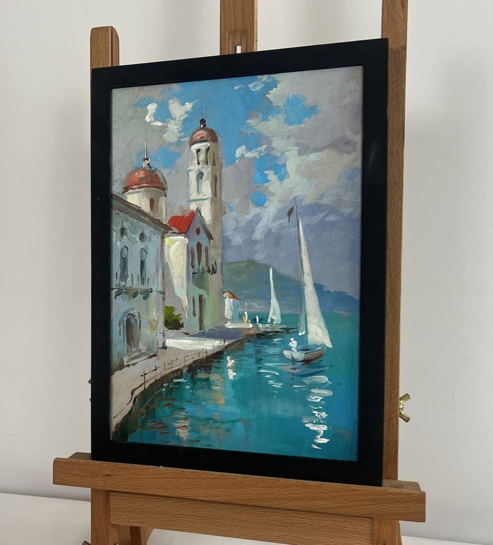 Oil painting City on the water and white sails Yuriy Suprunchuk - 2